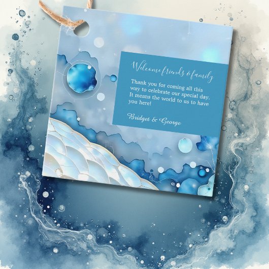 Luxuriöse Blue Watercolor Abstrakt Pearlescent Geschenkanhänger