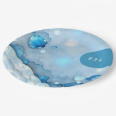 Luxuriöse Blue Watercolor Abstrakt Pearlescent Pappteller (Schrägansicht)