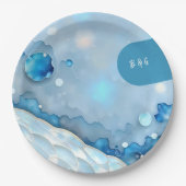Luxuriöse Blue Watercolor Abstrakt Pearlescent Pappteller (Vorderseite)