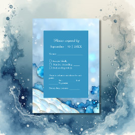 Luxuriöse Blue Watercolor Abstrakt Pearlescent RSVP Karte