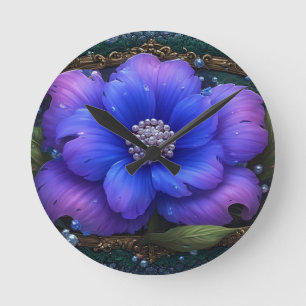 Luxuriöse Blume mit aufwendigem Rahmen Runde Wanduhr