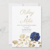 Luxuriöse Blume mit blauem goldgelbem Blattwerk Ho Einladung (Vorderseite)