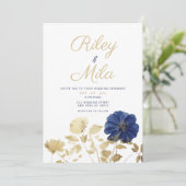 Luxuriöse Blume mit blauem goldgelbem Blattwerk Ho Einladung (Stehend Vorderseite)