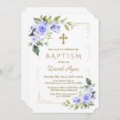 Luxuriöse Blumen Gold Glitzer Boy Taufe Einladung (Vorne/Hinten)