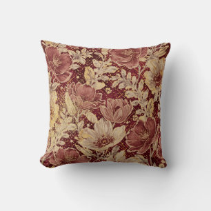 Luxuriöse Blumen, Gold Marone, Elegant Schön Kissen