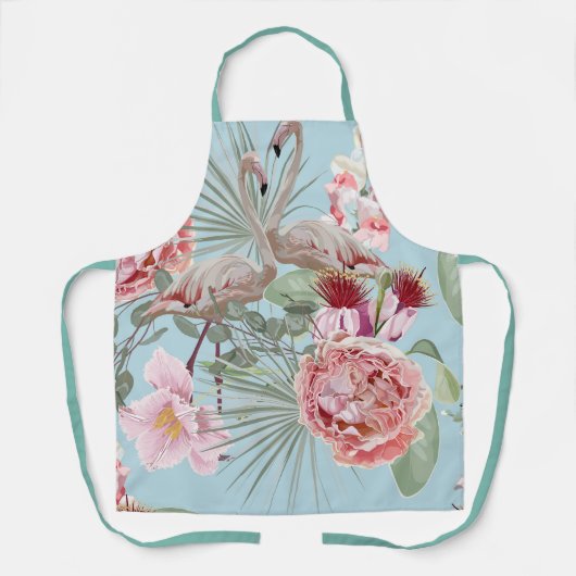 Luxuriöse Blumen und Flamingo leuchtend blauer Him Schürze (Vorderseite)