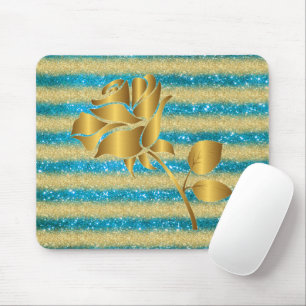 Luxuriöse Blumenblauer Gold Glitzer Geschenk Mousepad