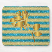 Luxuriöse Blumenblauer Gold Glitzer Geschenk Mousepad (Vorne)
