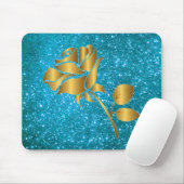 Luxuriöse Blumenblauer Gold Glitzer Geschenk Mousepad (Mit Mouse)
