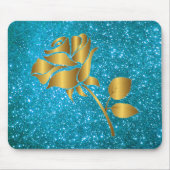 Luxuriöse Blumenblauer Gold Glitzer Geschenk Mousepad (Vorne)