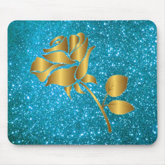 Luxuriöse Blumenblauer Gold Glitzer Geschenk Mousepad (Vorne)