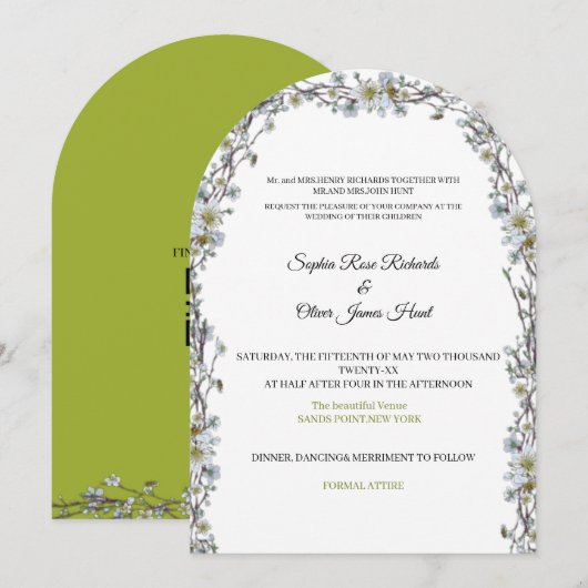 Luxuriöse Blumenbogen-Hochzeitseinladung Einladung (Vorne/Hinten)