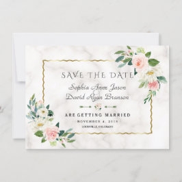 Luxuriöse Blush Blume Goldrahmen Marmorhochzeit Save The Date