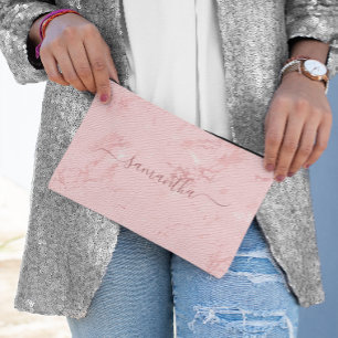 Luxuriöse Blush Pink Marmor Name Zubehörtasche