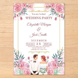 Luxuriöse Boho-Floral-Grün-Hochzeit Acryleinladungen