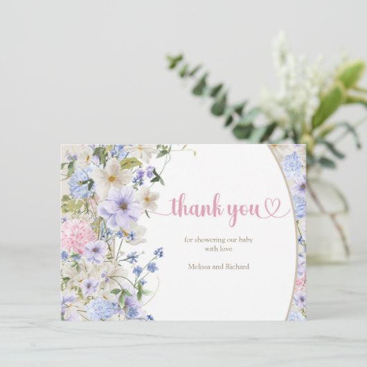 Luxuriöse Boho Spring Wildblume Dusche Baby Dusche Dankeskarte (Stehend Vorderseite)