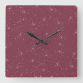 Luxuriöse bordeauxfarbene Glitzer Konfetti Quadratische Wanduhr (Vorderseite)