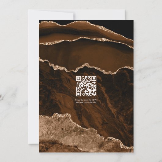 Luxuriöse Brown & Gold Agate Wedding QR Code UAwg Einladung (Rückseite)