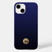 Luxuriöse Brushed Gold Monogram Navy Blue Case-Mate iPhone Hülle (Rückseite)