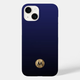 Luxuriöse Brushed Gold Monogram Navy Blue Case-Mate iPhone 14 Hülle