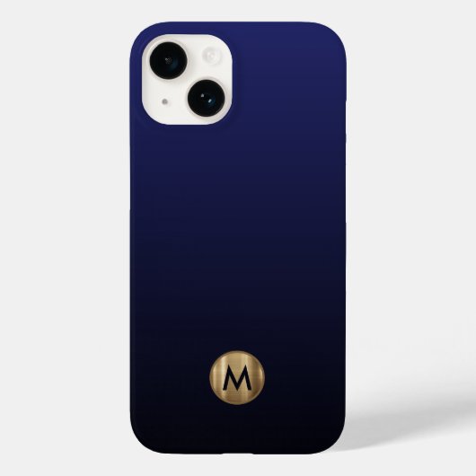 Luxuriöse Brushed Gold Monogram Navy Blue Case-Mate iPhone Hülle (Rückseite)
