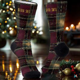 Luxuriöse Burgund und Gold Weihnachten Karierte Cu Socken