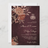 Luxuriöse Burgundy Floral Gold Islamische Hochzeit Einladung (Vorderseite)