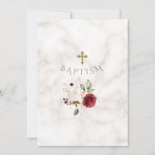 Luxuriöse Burgundy Gold Blumenkreuz Taufe Einladung (Rückseite)