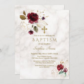 Luxuriöse Burgundy Gold Blumenkreuz Taufe Einladung (Vorne/Hinten)