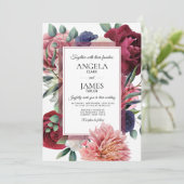 Luxuriöse Burgundy Pink Navy Blooms Einladung (Stehend Vorderseite)
