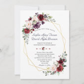Luxuriöse Burgundy Plum Blush Blume GoldWedding Einladung (Vorderseite)