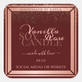 Luxuriöse Burgundy Produktverpackungen Labels Rose Quadratischer Aufkleber