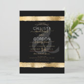 Luxuriöse Chic Black Gold Brushstroke Border Weddi Einladung (Stehend Vorderseite)