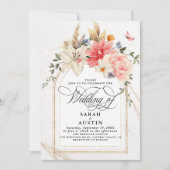 Luxuriöse Chic Calligraphy Pink Floral Wedding Einladung (Vorderseite)