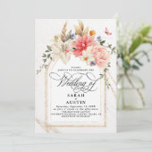 Luxuriöse Chic Calligraphy Pink Floral Wedding Einladung (Stehend Vorderseite)