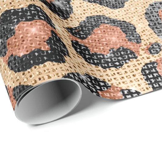 Luxuriöse Chic Gold Black Brown Leopard Animal Pri Geschenkpapier (Rolleneckpunkt)