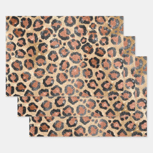 Luxuriöse Chic Gold Black Brown Leopard Animal Pri Geschenkpapier Set