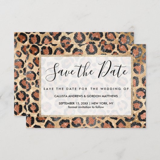 Luxuriöse Chic Gold Black Brown Leopard Animal Pri Save The Date (Vorne/Hinten)