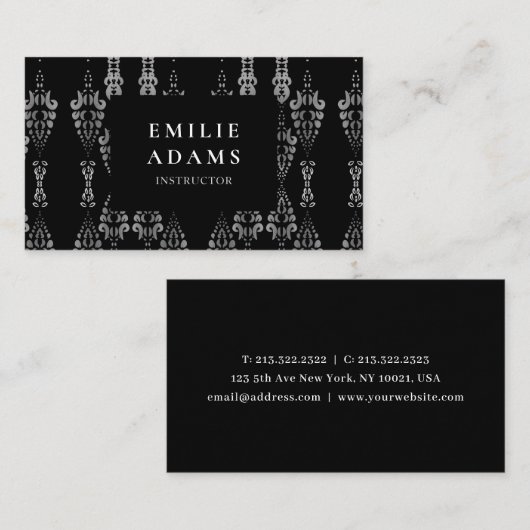 Luxuriöse Chic Silver Black und White Ornamental Visitenkarte (Vorne/Hinten)