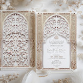 Luxuriöse Cream & Gold Islamische Hochzeit Arabesq Einladung