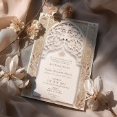 Luxuriöse Cream & Gold Islamische Hochzeit Arabesq Einladung