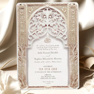 Luxuriöse Creme- und Gold-islamische Hochzeit Arab Einladung
