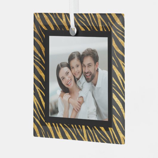 Luxuriöse Custom Foto Black and Gold Zebra Weihnac Ornament Aus Glas (Vorderseite links)