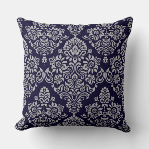 Luxuriöse Damask Floral Pattern auf sehr Deep Blue Kissen