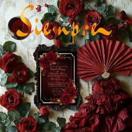 Luxuriöse Dark Burgundy Moody Rose Wedding Einladung