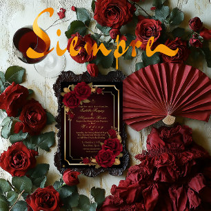 Luxuriöse Dark Burgundy Moody Rose Wedding Einladung