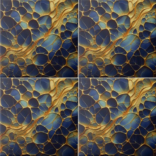 Luxuriöse Deep Navy Blue Gold Abstrakt Bio Fliese