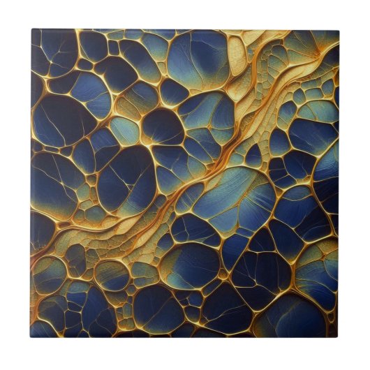 Luxuriöse Deep Navy Blue Gold Abstrakt Bio Fliese (Vorderseite)