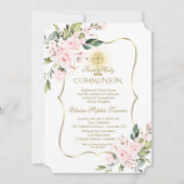 Luxuriöse Delikatblüte Floral Gold Heilige Kommune Einladung (Vorderseite)