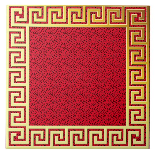 Luxuriöse Design Grieche Schlüssel Rot und Gold Kl Fliese (Vorderseite)